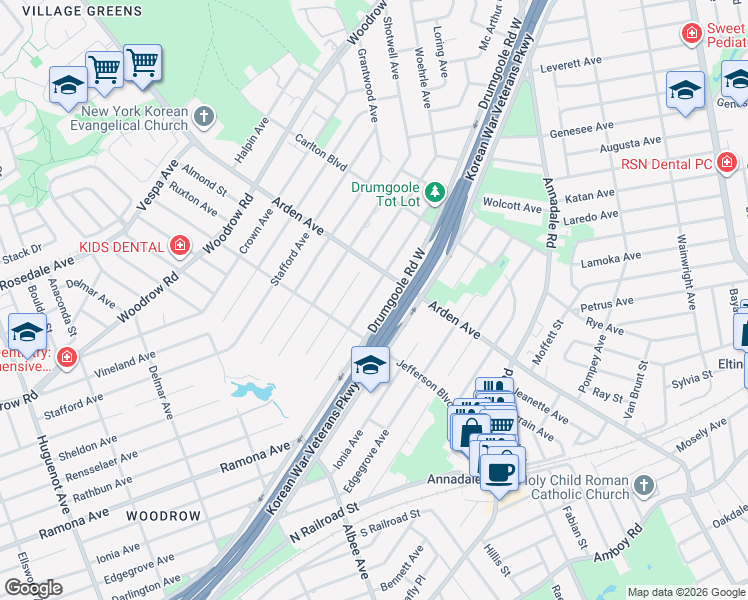 map of restaurants, bars, coffee shops, grocery stores, and more near 146 Rathbun Avenue in Staten Island