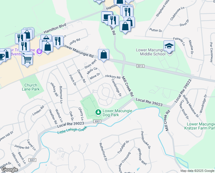 map of restaurants, bars, coffee shops, grocery stores, and more near 103 Goor Street in Macungie