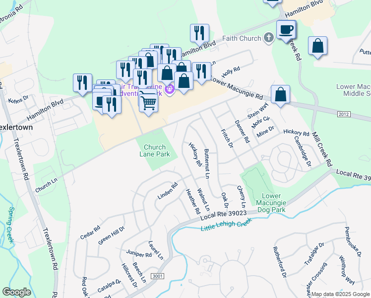 map of restaurants, bars, coffee shops, grocery stores, and more near 1311 Walnut Ln in Macungie