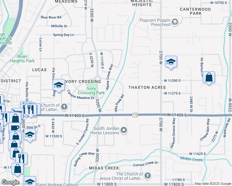 map of restaurants, bars, coffee shops, grocery stores, and more near 3028 Wilkins Peak Court in South Jordan