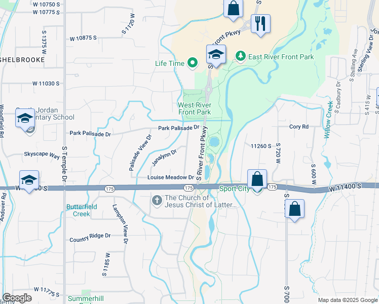 map of restaurants, bars, coffee shops, grocery stores, and more near 11273 Alisa Meadows Drive in South Jordan