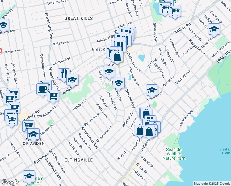 map of restaurants, bars, coffee shops, grocery stores, and more near 150 Lindenwood Road in Staten Island