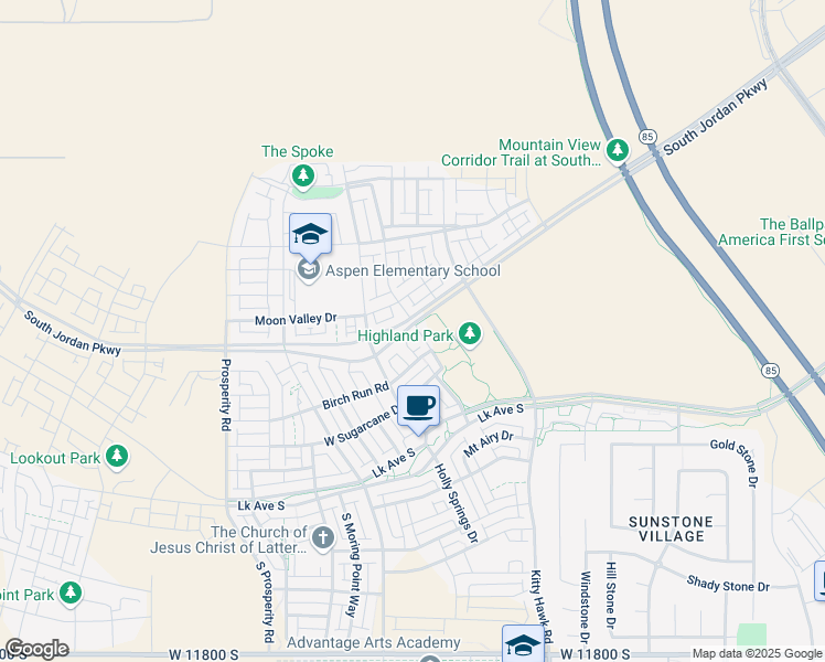 map of restaurants, bars, coffee shops, grocery stores, and more near 11282 South Old Bridge Road in South Jordan
