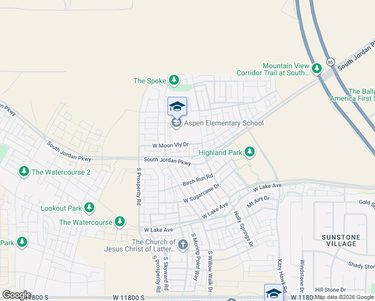 map of restaurants, bars, coffee shops, grocery stores, and more near 6347 Moon Valley Drive in South Jordan