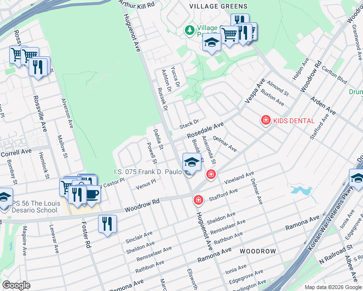 map of restaurants, bars, coffee shops, grocery stores, and more near 31 Coventry Loop in Staten Island