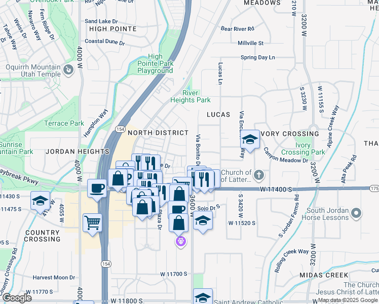 map of restaurants, bars, coffee shops, grocery stores, and more near 11271 Ropemaker Road in South Jordan