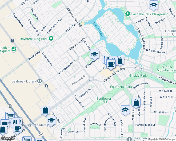 map of restaurants, bars, coffee shops, grocery stores, and more near 11289 Oakmond Road in South Jordan