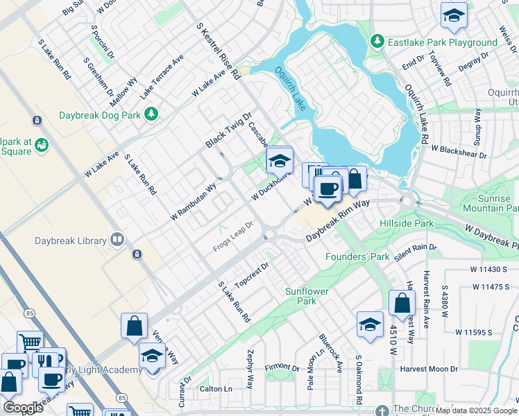 map of restaurants, bars, coffee shops, grocery stores, and more near 11569 South Oakmond Road in South Jordan