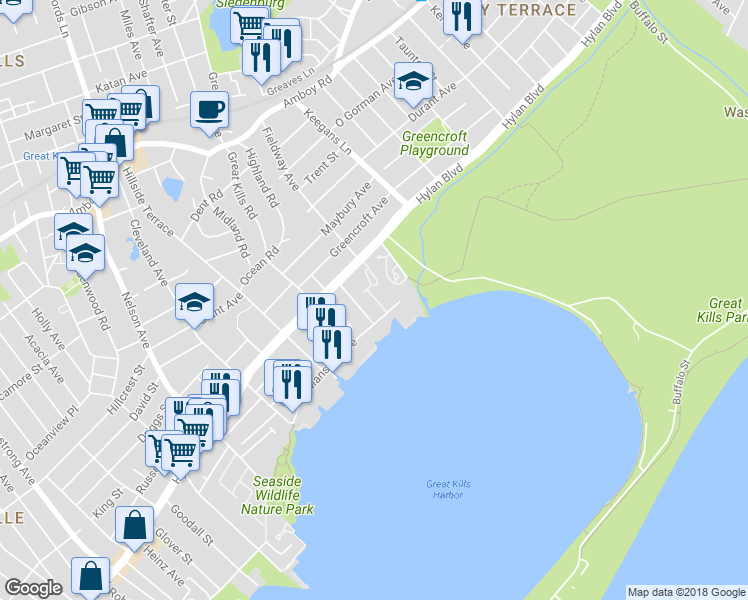 map of restaurants, bars, coffee shops, grocery stores, and more near 34 Yacht Club Cove in Staten Island