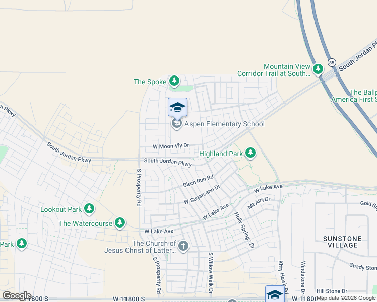 map of restaurants, bars, coffee shops, grocery stores, and more near 6347 Moon Valley Drive in South Jordan