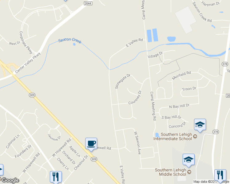 map of restaurants, bars, coffee shops, grocery stores, and more near 3551 Stonegate Drive in Lehigh County