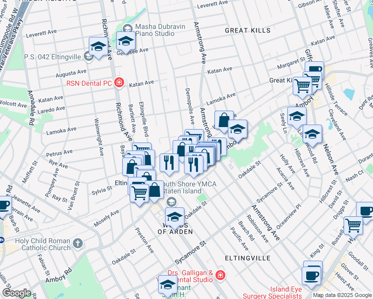 map of restaurants, bars, coffee shops, grocery stores, and more near 27 Coco Court in Staten Island