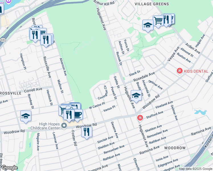 map of restaurants, bars, coffee shops, grocery stores, and more near 164 Covington Circle in Staten Island