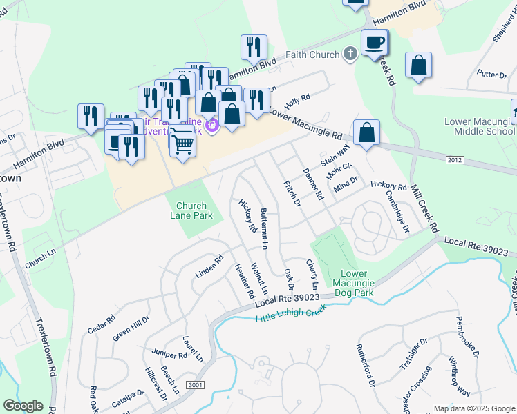 map of restaurants, bars, coffee shops, grocery stores, and more near 1334 Butternut Ln in Macungie
