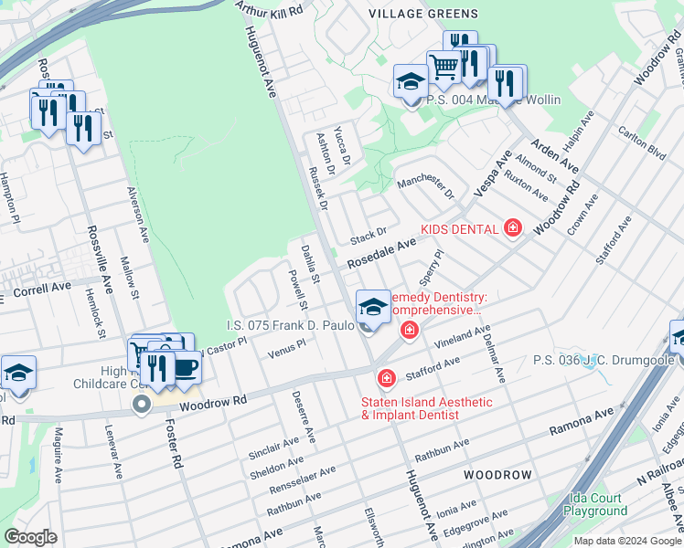 map of restaurants, bars, coffee shops, grocery stores, and more near 31 Coventry Loop in Staten Island