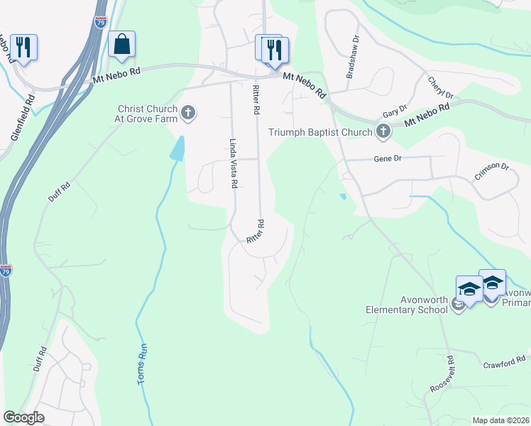 map of restaurants, bars, coffee shops, grocery stores, and more near 235 Ritter Road in Sewickley