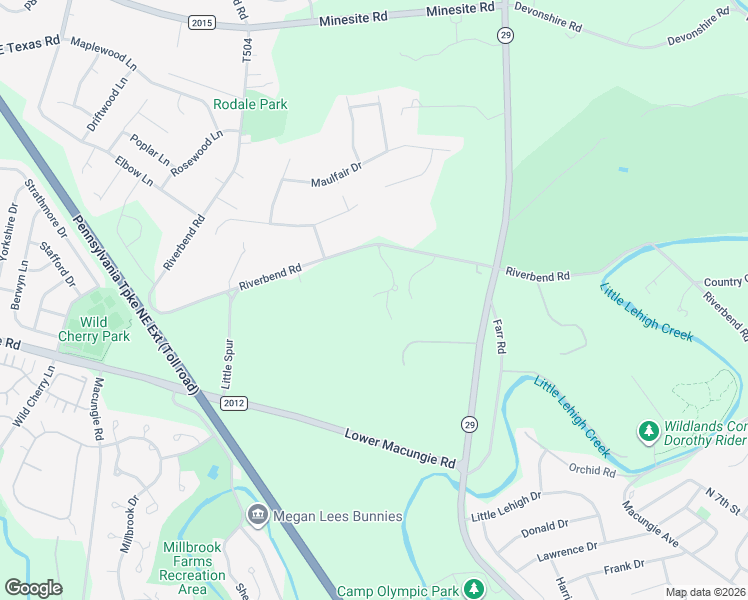 map of restaurants, bars, coffee shops, grocery stores, and more near 2332 Riverbend Road in Allentown