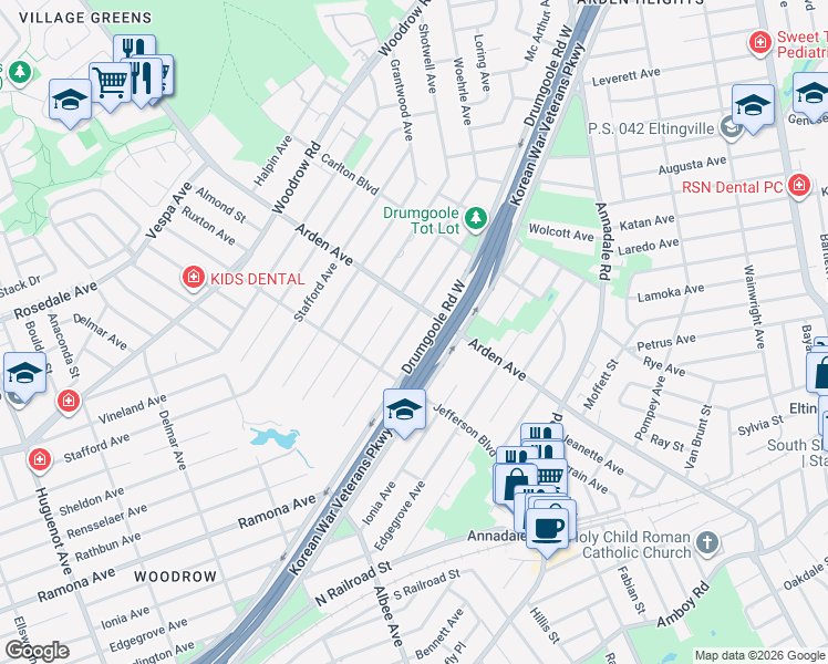 map of restaurants, bars, coffee shops, grocery stores, and more near 146 Rathbun Avenue in Staten Island