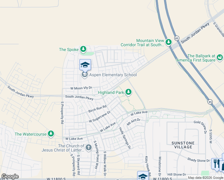 map of restaurants, bars, coffee shops, grocery stores, and more near 6221 South Jordan Parkway West in South Jordan