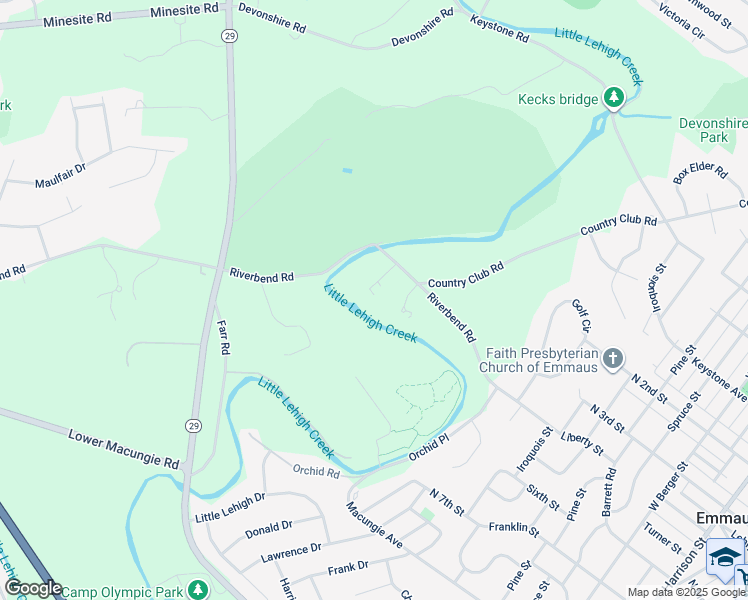 map of restaurants, bars, coffee shops, grocery stores, and more near 2600 Riverbend Road in Allentown