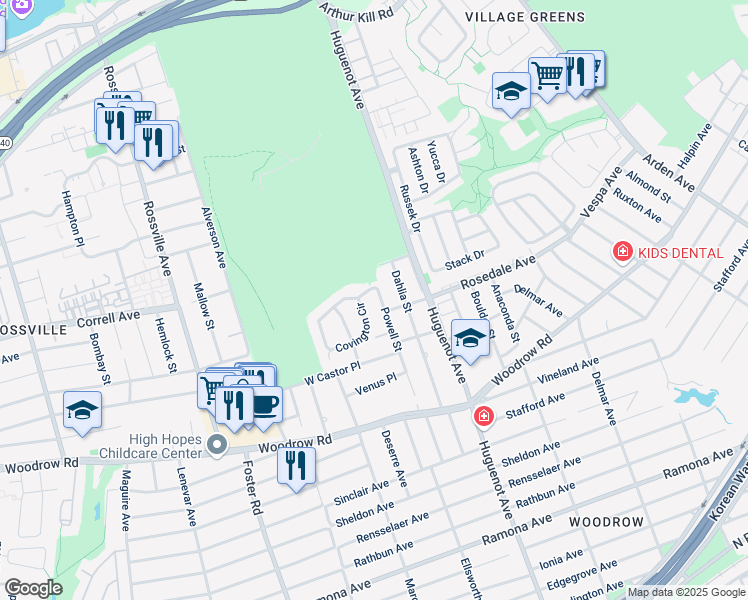 map of restaurants, bars, coffee shops, grocery stores, and more near 164 Covington Circle in Staten Island