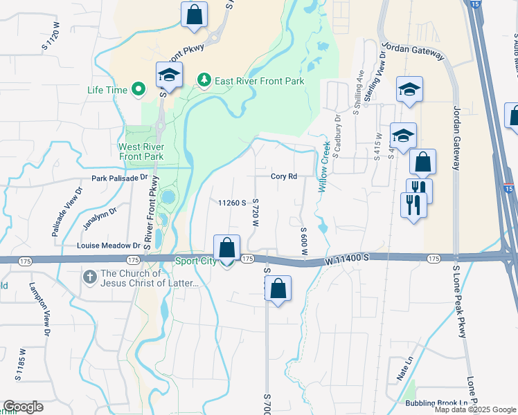 map of restaurants, bars, coffee shops, grocery stores, and more near 11273 South 720 West in South Jordan