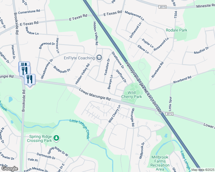map of restaurants, bars, coffee shops, grocery stores, and more near 4658 Berwyn Lane in Macungie