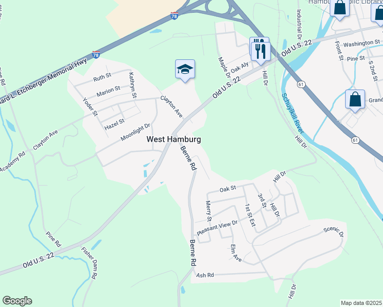 map of restaurants, bars, coffee shops, grocery stores, and more near 21 Berne Road in Hamburg