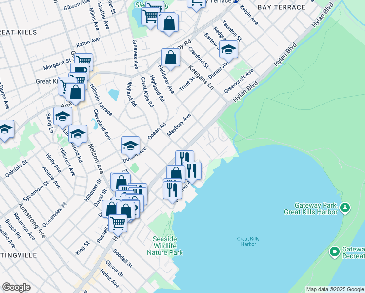 map of restaurants, bars, coffee shops, grocery stores, and more near 308 Great Kills Road in Staten Island