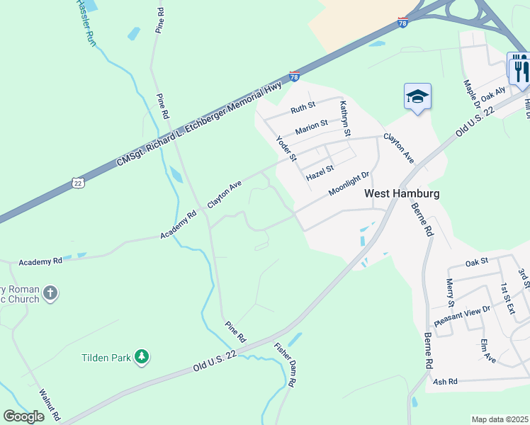 map of restaurants, bars, coffee shops, grocery stores, and more near 323 Clayton Avenue in Hamburg