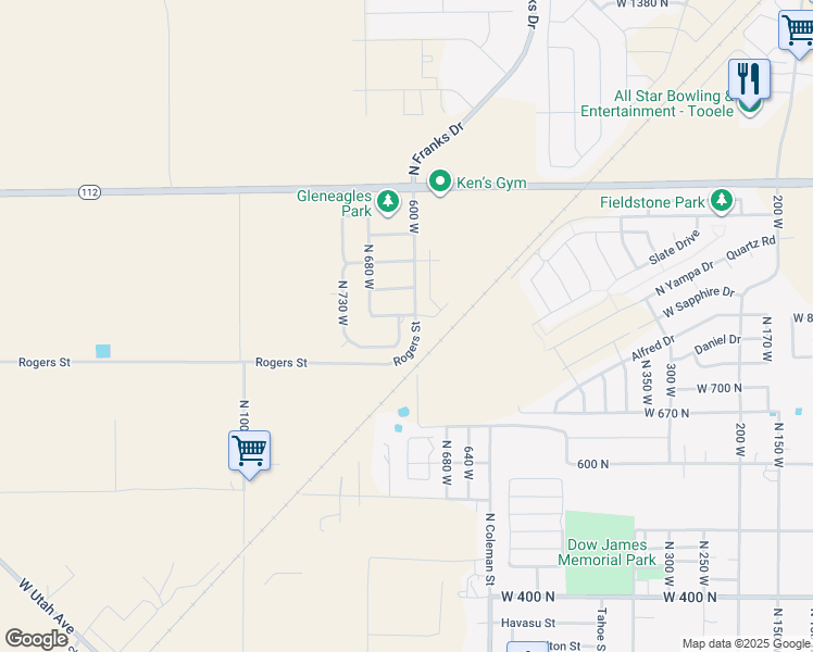 map of restaurants, bars, coffee shops, grocery stores, and more near 792 North 630 West in Tooele