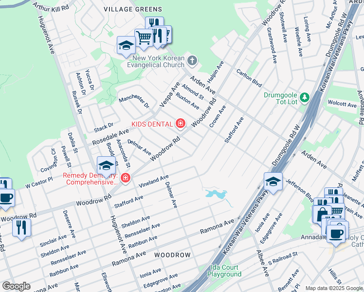 map of restaurants, bars, coffee shops, grocery stores, and more near 93 Belfield Avenue in Staten Island