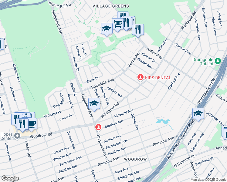 map of restaurants, bars, coffee shops, grocery stores, and more near 22 Delmar Avenue in Staten Island