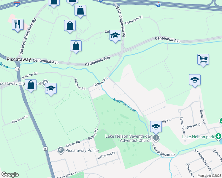 map of restaurants, bars, coffee shops, grocery stores, and more near 10 Whispering Pines Way in Piscataway Township