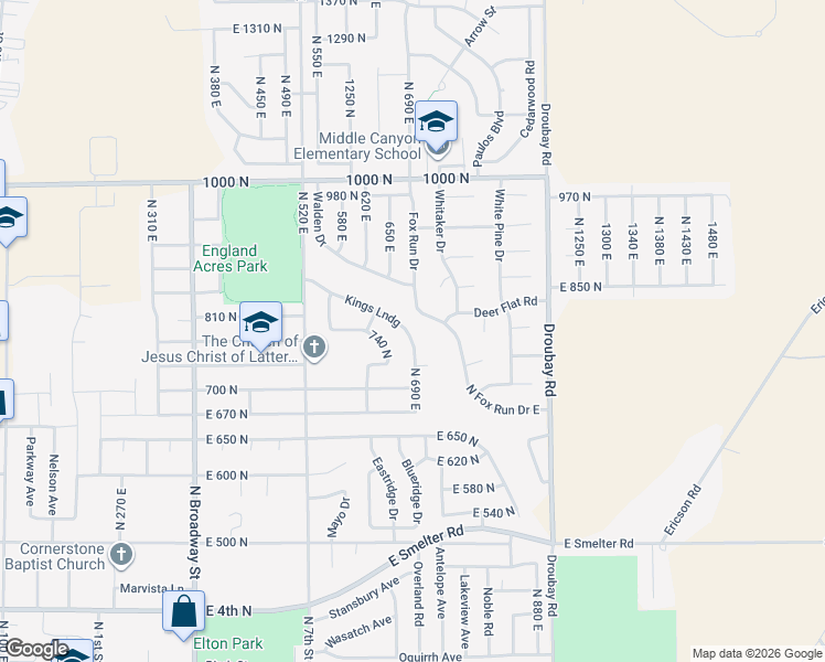 map of restaurants, bars, coffee shops, grocery stores, and more near 677 Kings Landing in Tooele