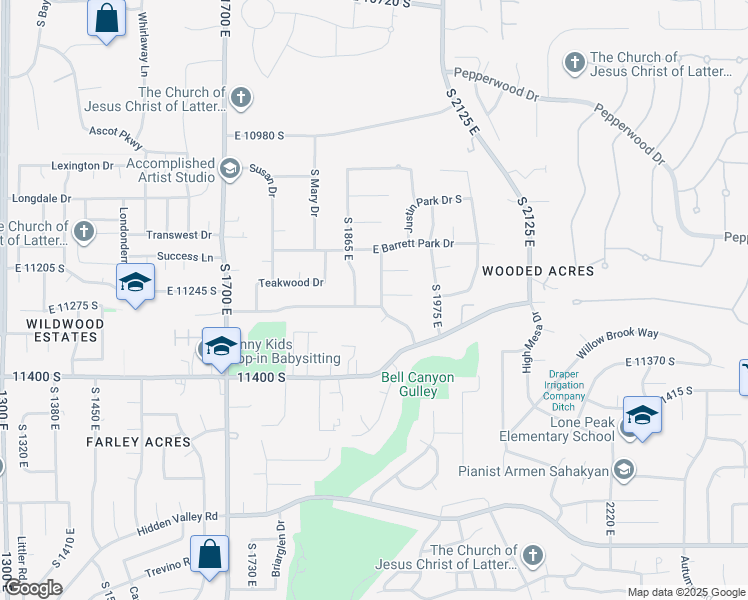 map of restaurants, bars, coffee shops, grocery stores, and more near 11258 Brandon Park Drive in Sandy