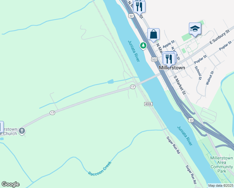 map of restaurants, bars, coffee shops, grocery stores, and more near 107 Raccoon Valley Road in Millerstown