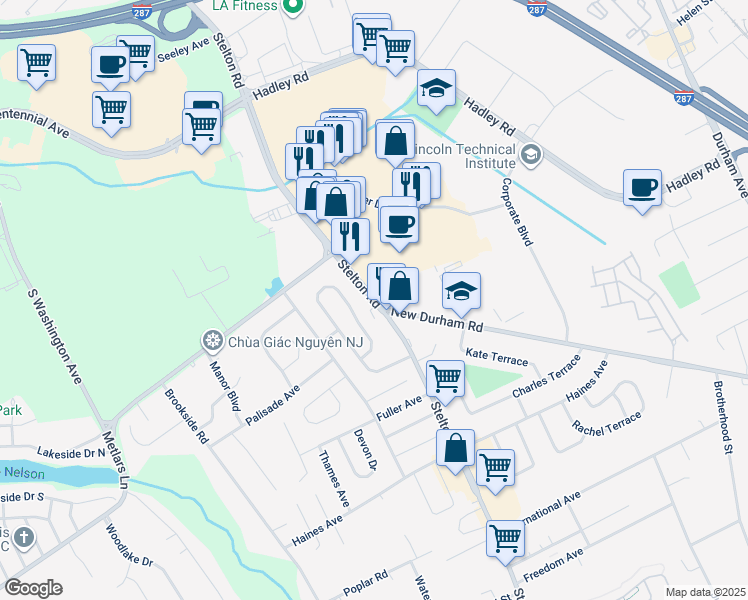 map of restaurants, bars, coffee shops, grocery stores, and more near 5251 Stelton Rd in South Plainfield