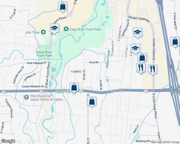 map of restaurants, bars, coffee shops, grocery stores, and more near 11273 South 720 West in South Jordan