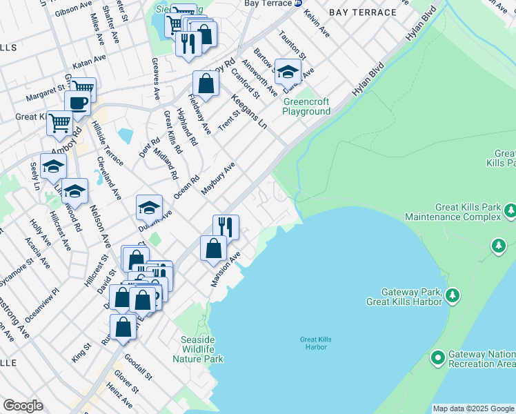 map of restaurants, bars, coffee shops, grocery stores, and more near 34 Yacht Club Cove in Staten Island
