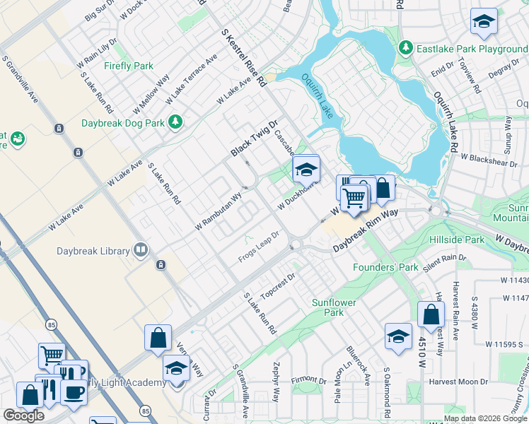 map of restaurants, bars, coffee shops, grocery stores, and more near 4908 West Duckhorn Drive in South Jordan
