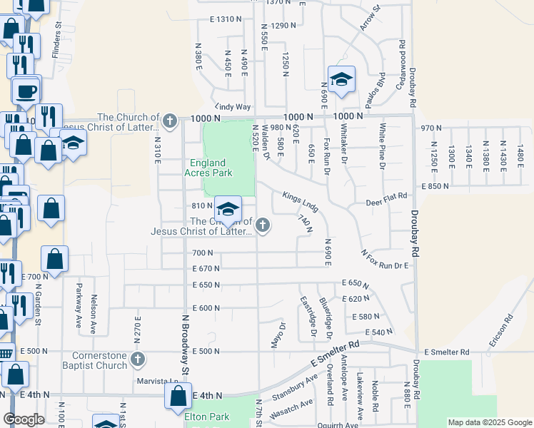 map of restaurants, bars, coffee shops, grocery stores, and more near 779 560 East in Tooele
