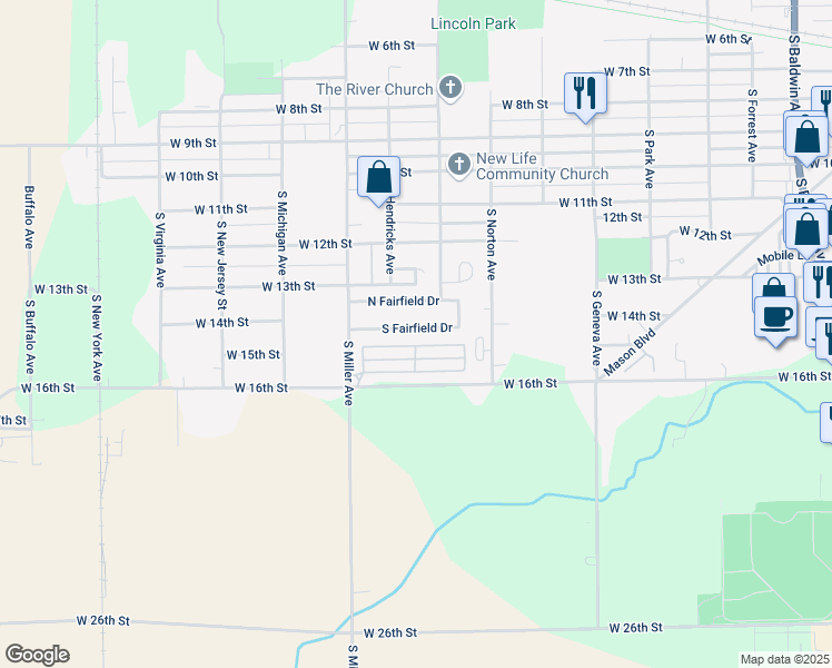 map of restaurants, bars, coffee shops, grocery stores, and more near 2121 South Fairfield Drive in Marion