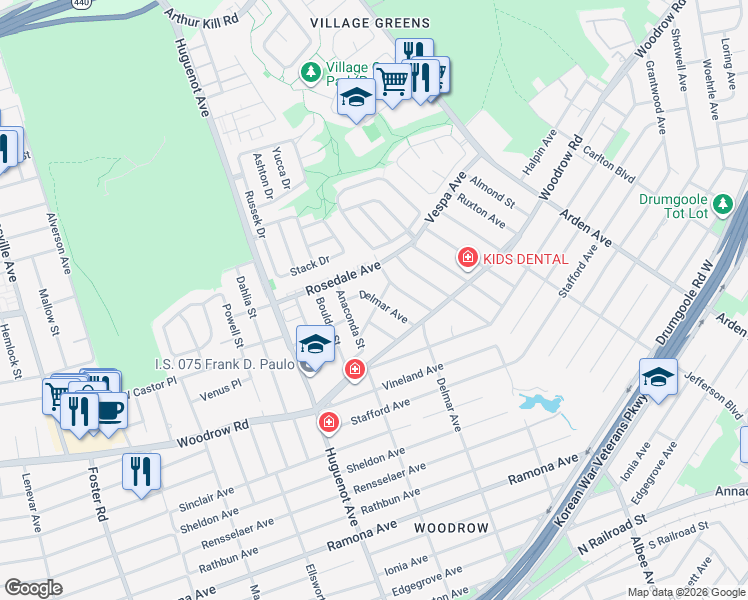map of restaurants, bars, coffee shops, grocery stores, and more near 18 Delmar Avenue in Staten Island