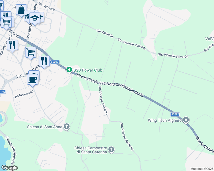 map of restaurants, bars, coffee shops, grocery stores, and more near 9 Strada Statale 292 Nord Occidentale Sarda in Città metropolitana di Sassari