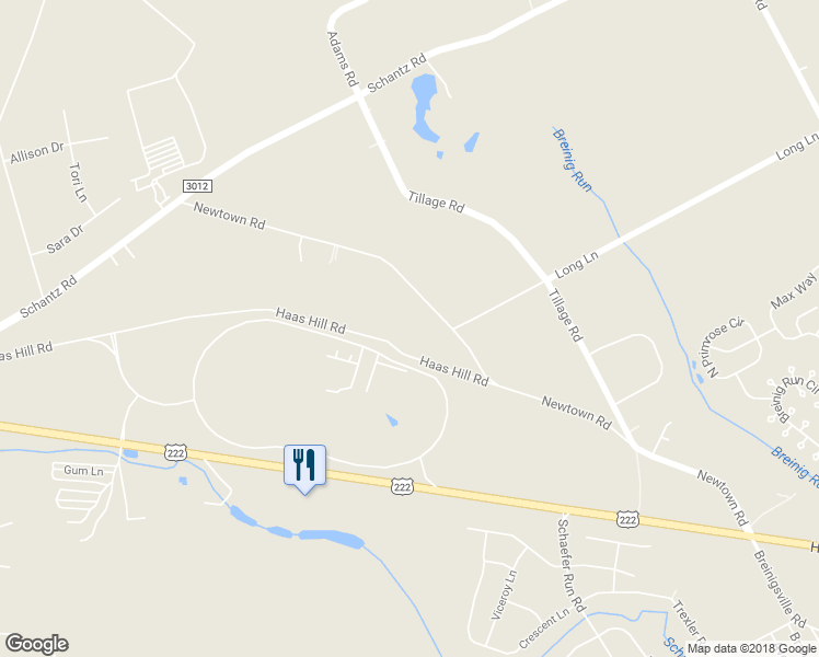 map of restaurants, bars, coffee shops, grocery stores, and more near 9667 Haas Hill Road in Breinigsville