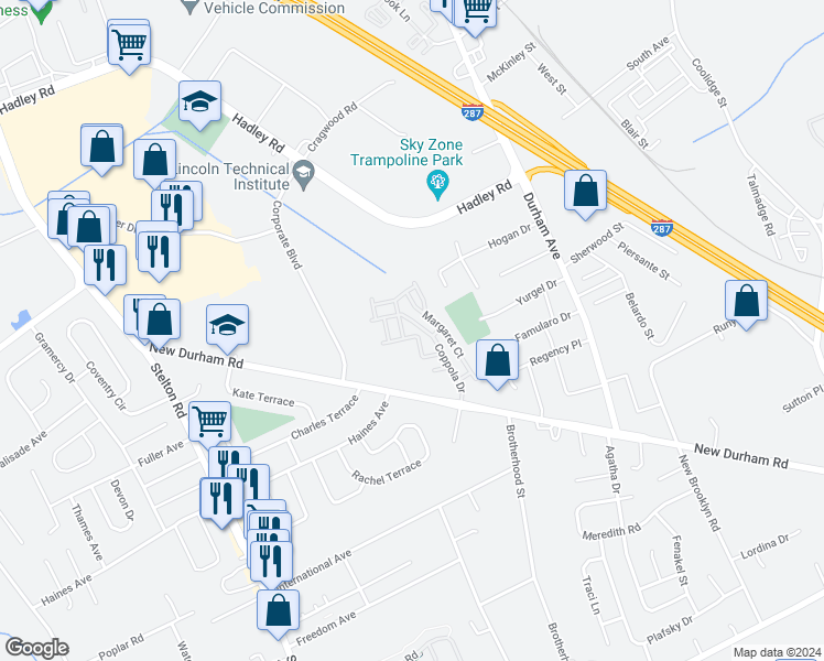 map of restaurants, bars, coffee shops, grocery stores, and more near 511 Coppola Drive in South Plainfield