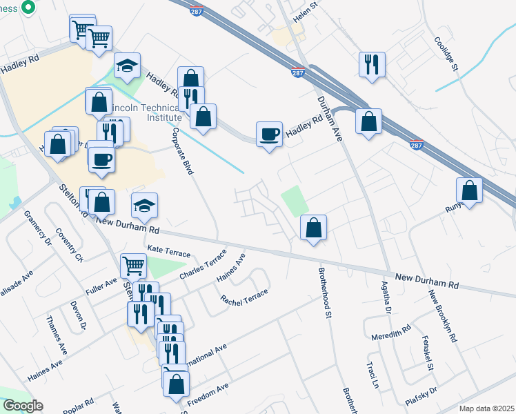 map of restaurants, bars, coffee shops, grocery stores, and more near 534 Coppola Drive in South Plainfield