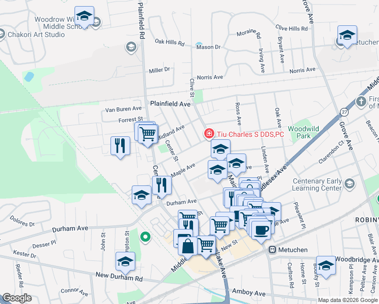 map of restaurants, bars, coffee shops, grocery stores, and more near 220 West Chestnut Avenue in Metuchen