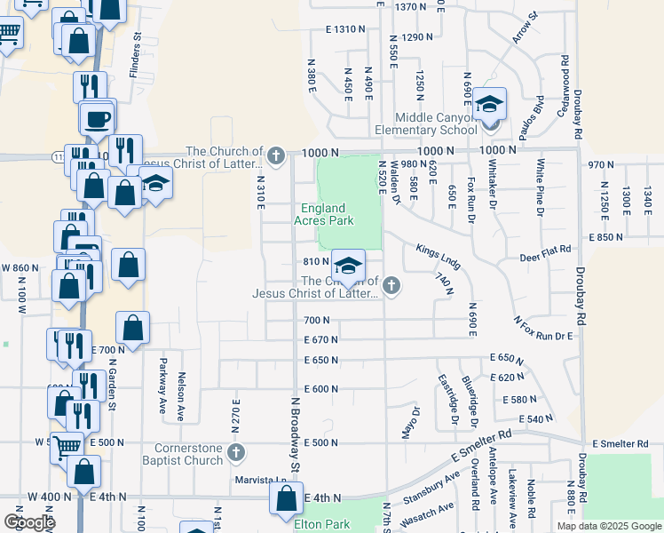 map of restaurants, bars, coffee shops, grocery stores, and more near 428 810 North in Tooele